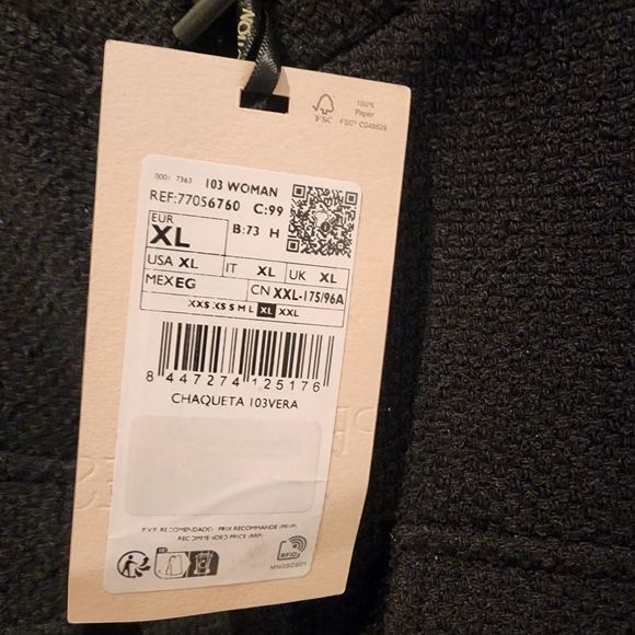 Mango Black Women's Pocket Tweed Jacket XL NWT - Picture 6 of 6